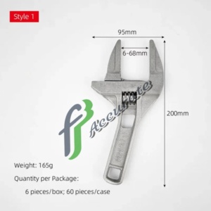 Adjustable wrench with wide jaw, perfect for tight spaces and plumbing.Durable aluminum alloy adjustable wrench for faucets and shower repairs.
