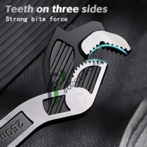 Compact self-locking wrench for efficient one-hand use.