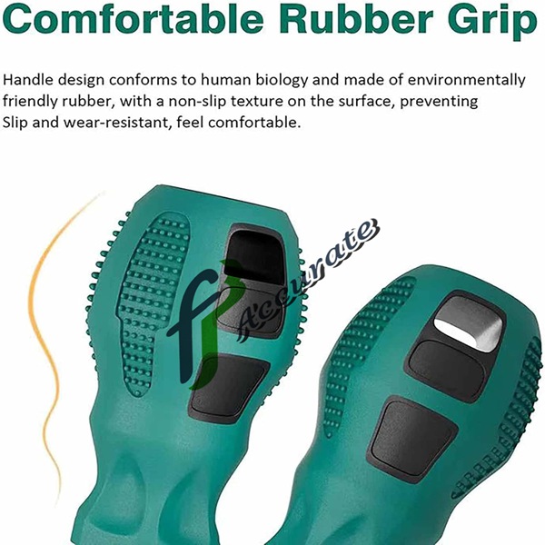 a person comfortably holding the screwdriver, showing the ergonomic rubber handle in action.