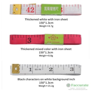 Flexible fabric measuring tape used on curved surfaces for accurate body and clothing measurements