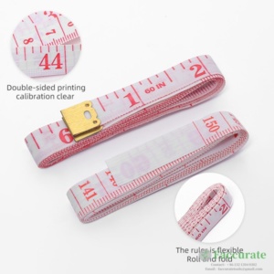 Flexible fabric measuring tape used on curved surfaces for accurate body and clothing measurements