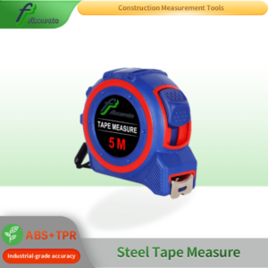 High-quality retractable steel tape measure with ABS and TPR rubber shell, durable and drop-resistant design