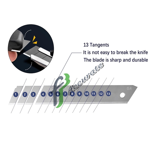 Sharp 9mm utility knife replacement blade for clean cuts.