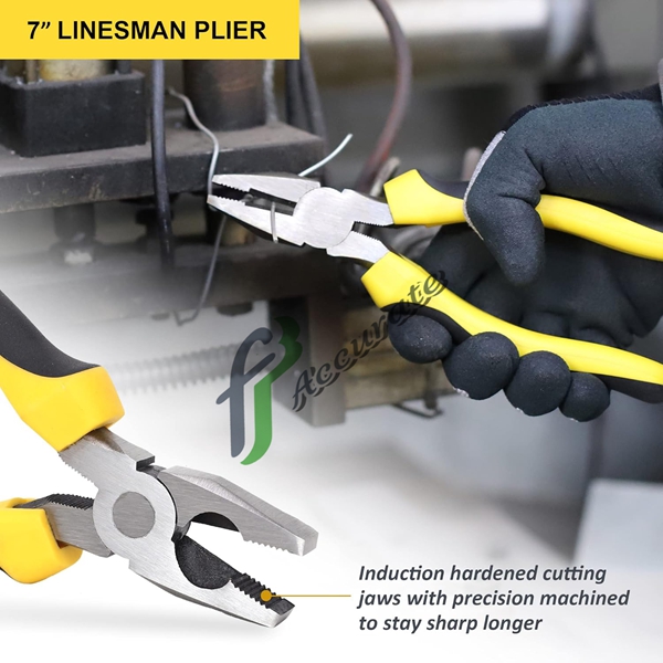 TOPLINE 5-Piece Pliers Set featuring 8" Groove Joint, 7" Linesman, 6" Long Nose, 6" Diagonal, and 6" Slip Joint Pliers, all made from corrosion-resistant drop-forged steel.