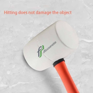 Durable rubber mallet with shock-absorbing fiberglass handle, perfect for flooring and woodworking tasks.