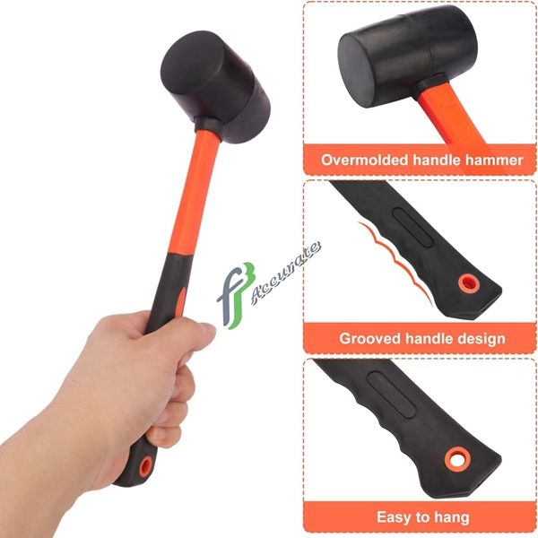 Multi-purpose rubber mallet ideal for tent stakes, auto repairs, and construction work.