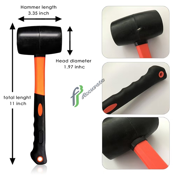 Close-up of rubber mallet head and handle, highlighting the high-quality construction materials.