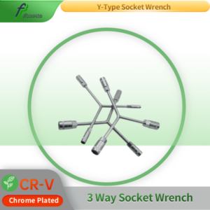Multi-size wrench with three sockets in one tool for versatility.
